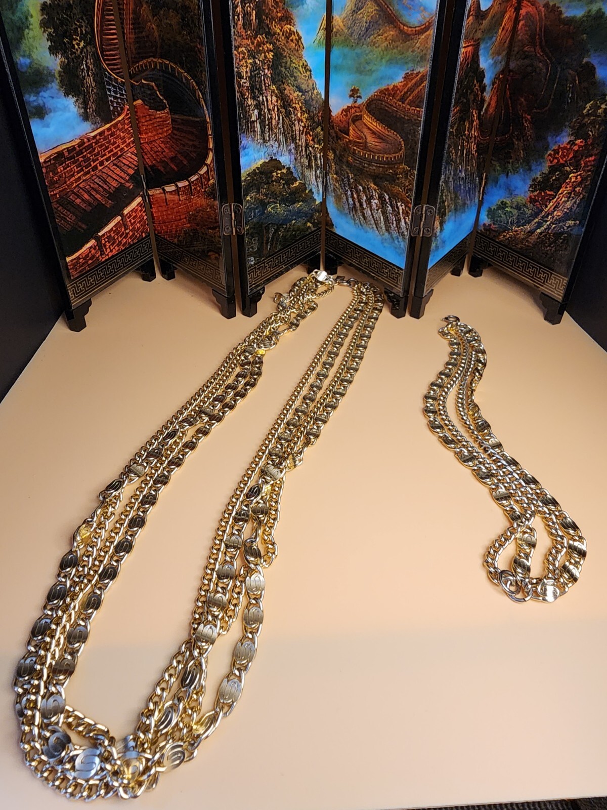 Vtg SARAH COVENTRY Necklace Bracelet Set Multi-Strand Gold Tone Snail Chain 24″