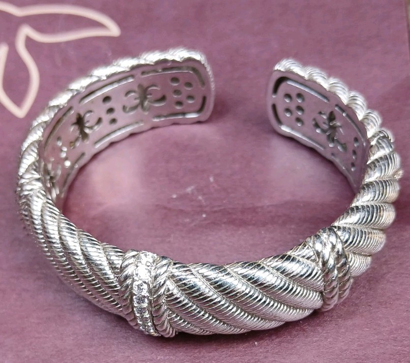 Judith Ripka 925 Sterling & CZ Designer Cuff Bracelet 69.5grams