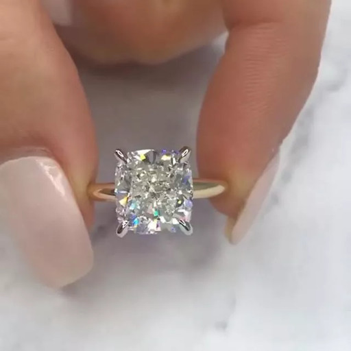 3.00 CT Cushion Cut Moissanite Solitaire Engagement Ring 14K Yellow Gold Filled