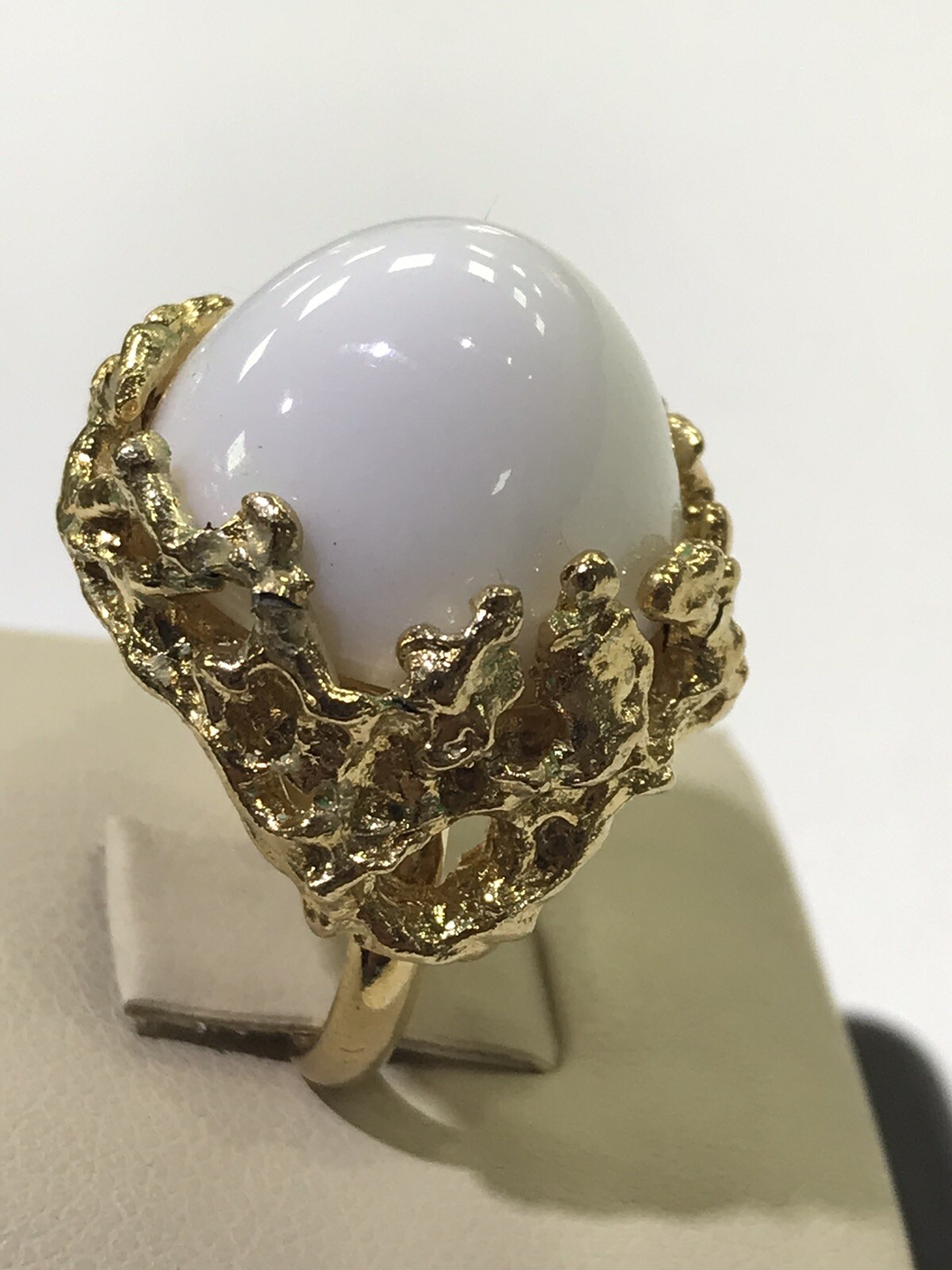 Napier Gold Tone with Large White Dome Stone Adjustable Ring