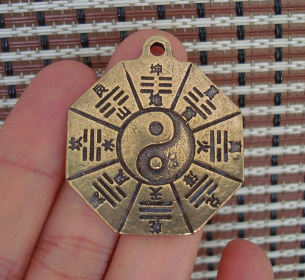 Solid Brass Bagua Bags Charms Pendant Vintage FengShui Dangle