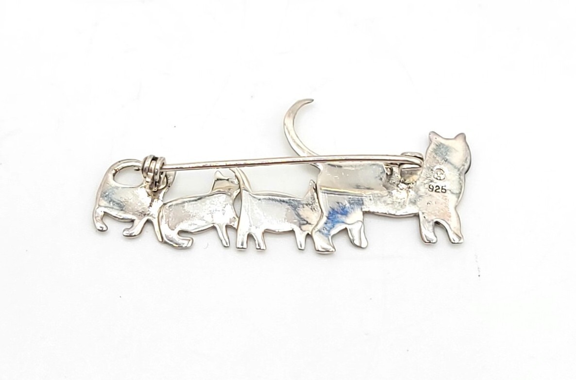 Vtg Brooch Pin Cat Mom Kittens Designer Signed Sterling Silver 925 Jewelry