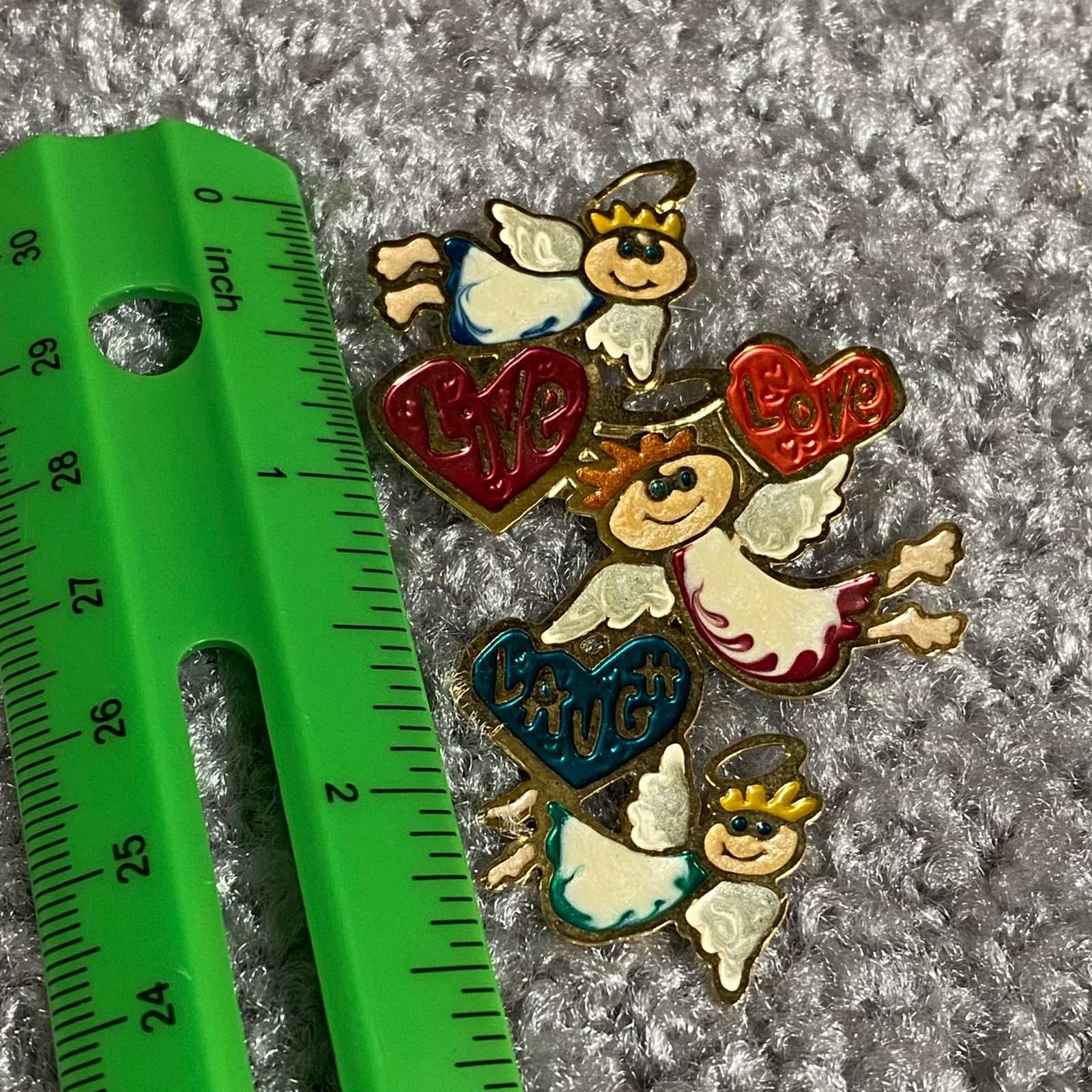 Live Love Laugh Three Angel Pin Brooch Hearts Angels Any Occasion