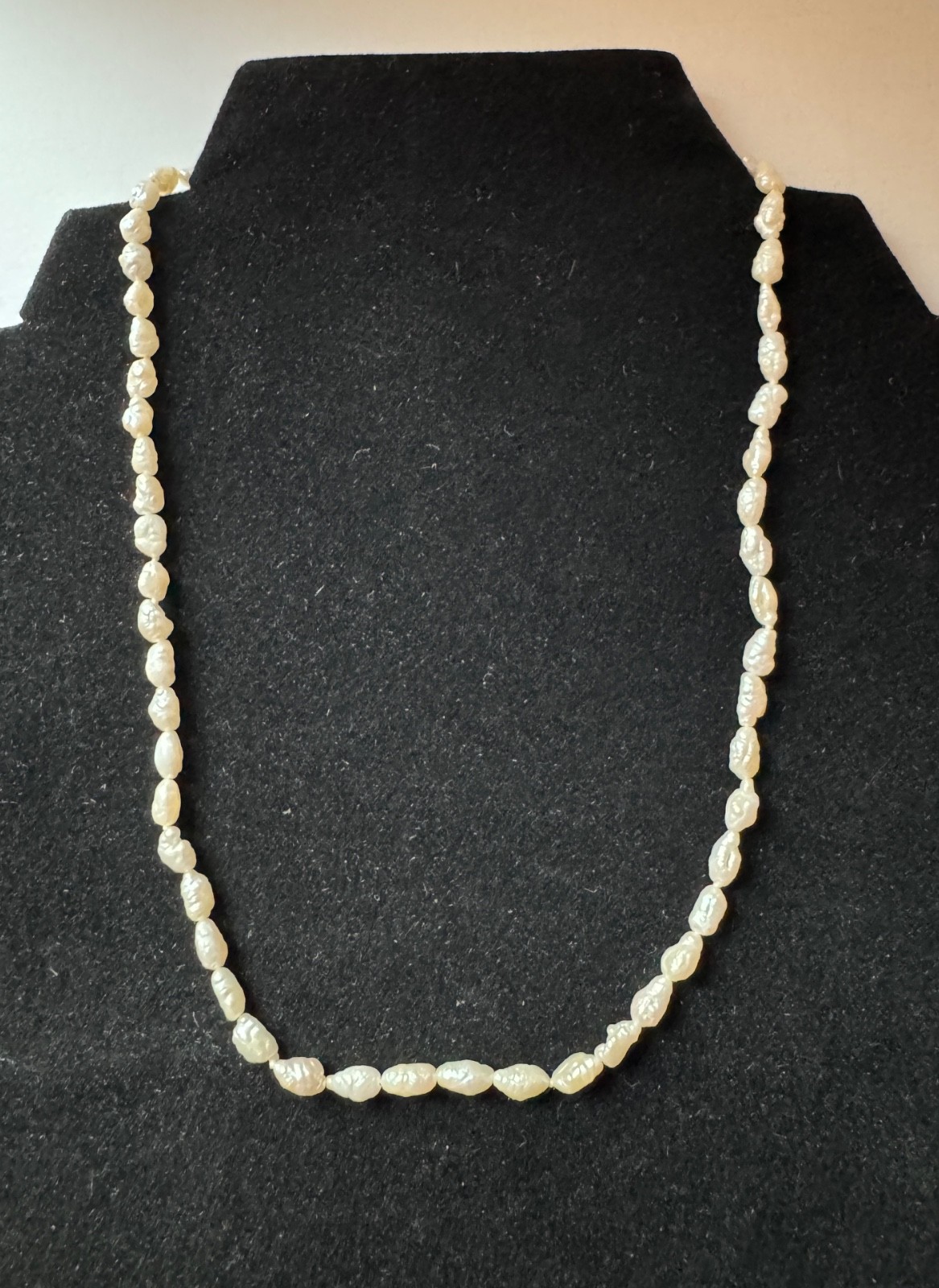 Vintage 1983 Baroque Freshwater Rice Pearl Single Strand Necklace 16” 14Kt Gold