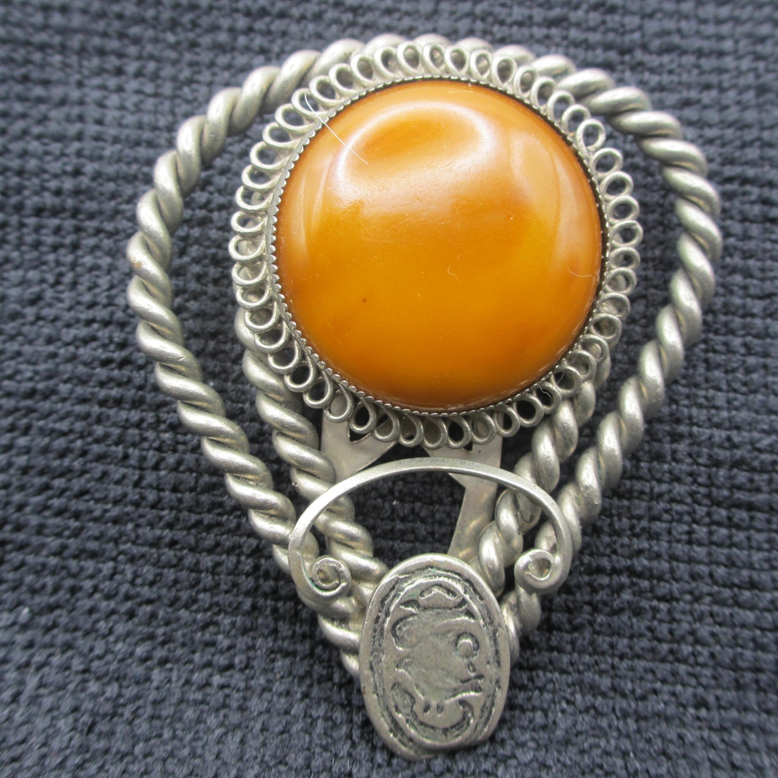 Vintage Dress Clip Faux Stone Bold Statement Twisted Silver Tone Open Work