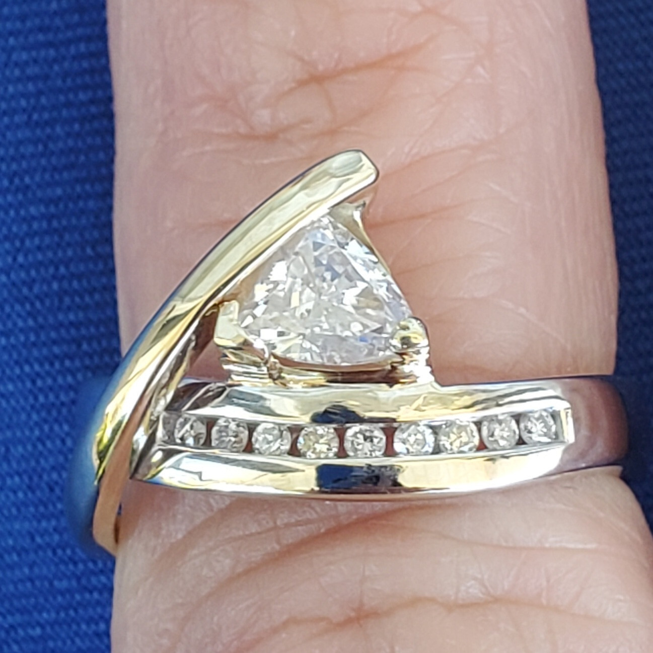 ORIGINAL EARTH MINED Triangle DIAMOND Engagement Ring SOLID 14K GOLD Solitaire 6