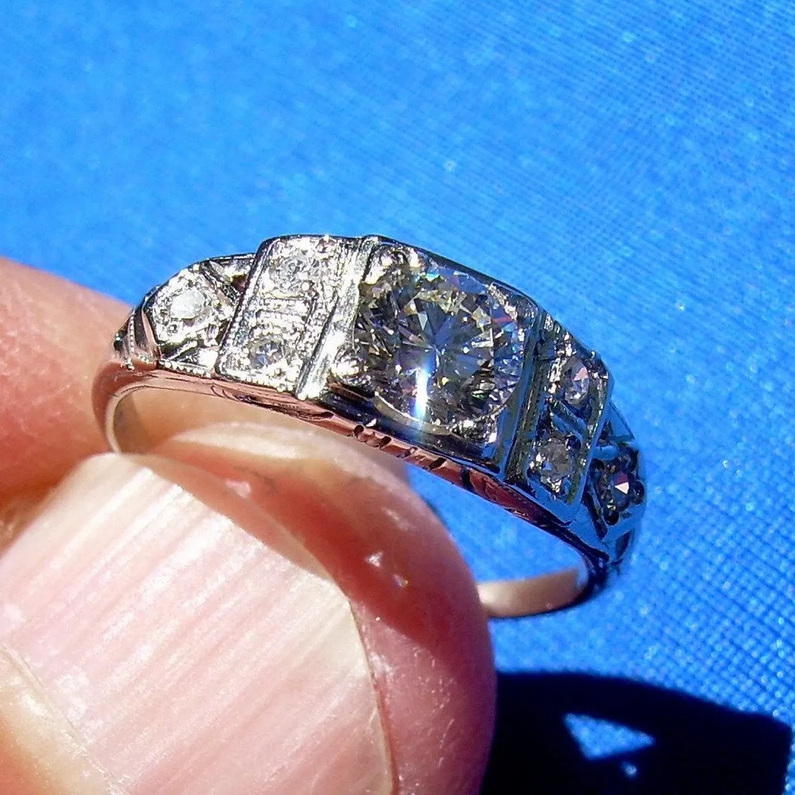 Original EARTH MINED DIAMOND Art Deco Engagement Ring Antique Platinum Solitaire
