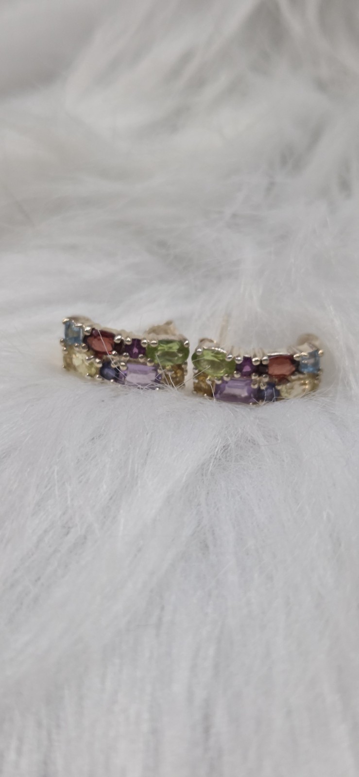 Vintage Silver Multi Stone Earrings