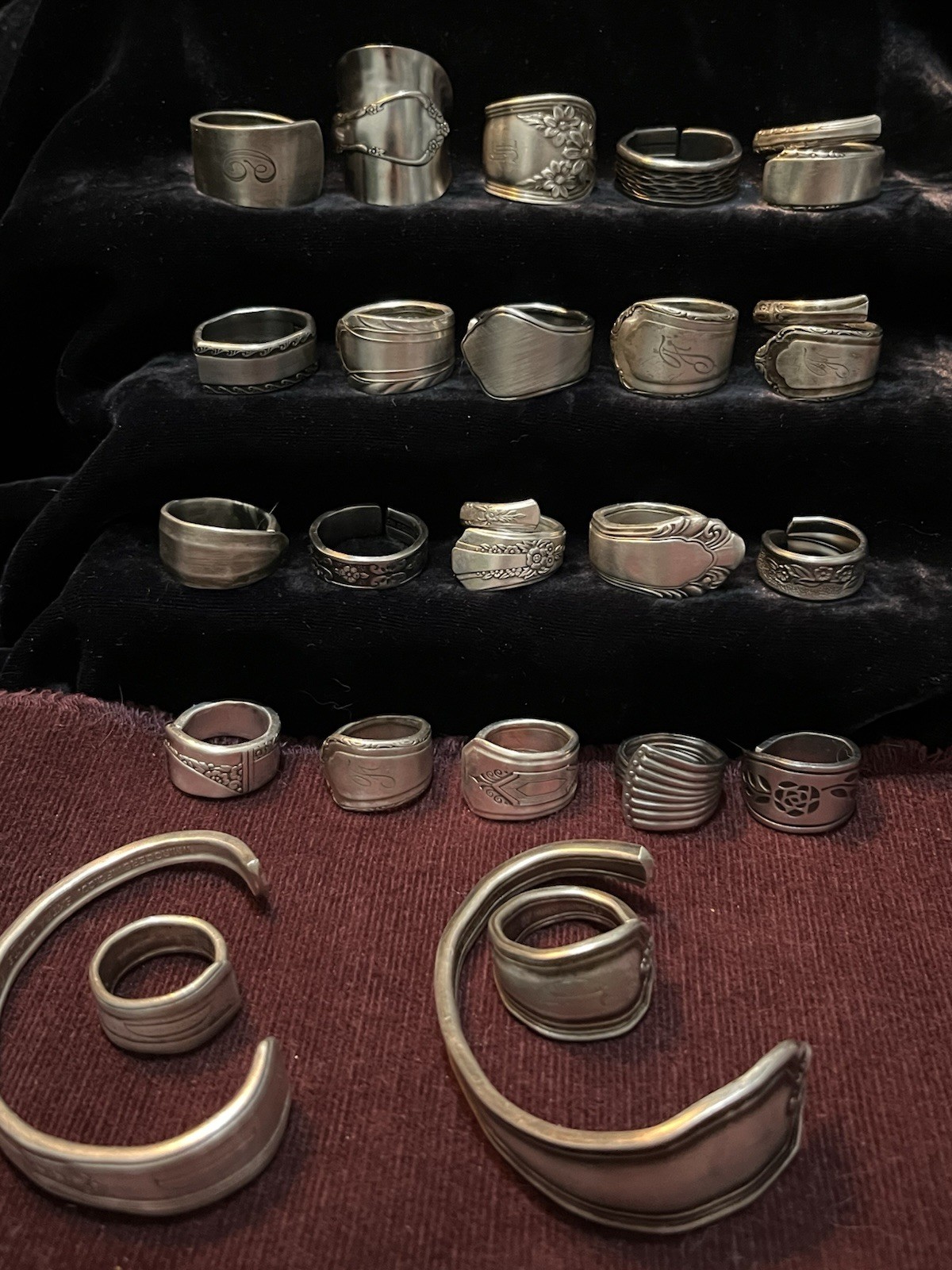 Spoon Ring & Bracelet Lot Of 24-Silver Plated & Stainless Steel Antique Deco