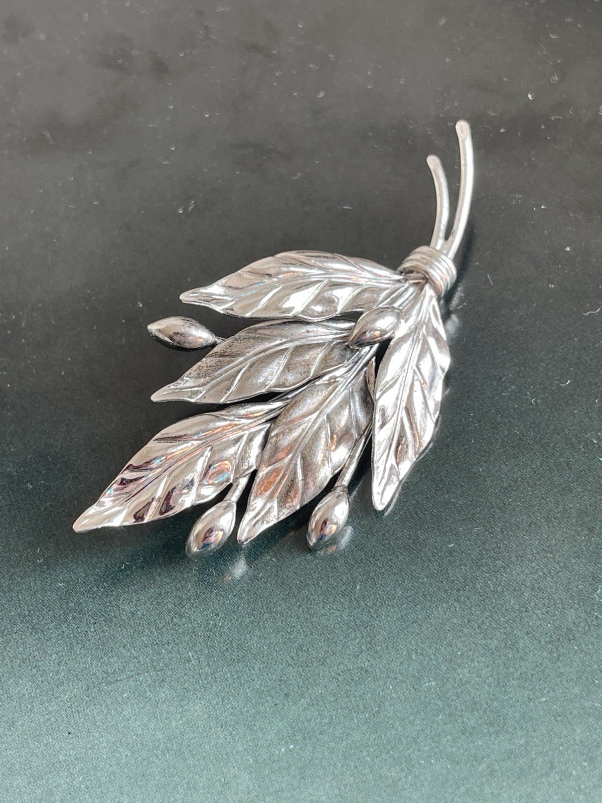 Vintage Carl-Art Sterling Silver Leaf Brooch Signed Floral