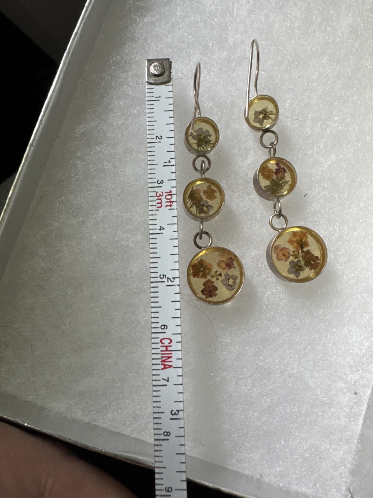 Dried Flowers Acrylic Earrings Sterling Silver Hook Pierced Jewelry 🌸 Retro