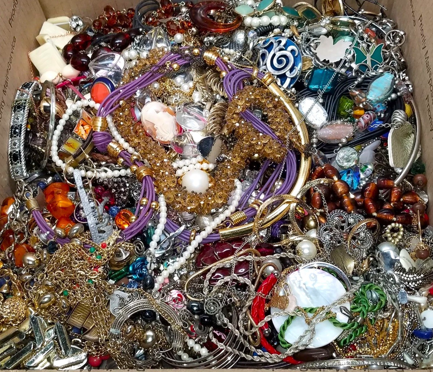 Jewelry Treasure Box Lot Unsearched Unsorted Vtg & New Junk & Good Resell 3 Lbs