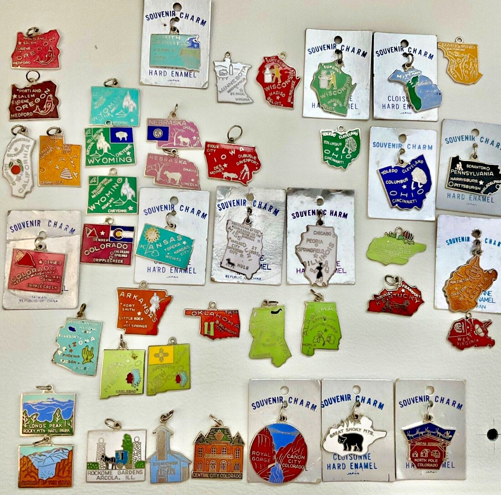 Vintage US Map Charms Retro Silver Cloisonné Enamel