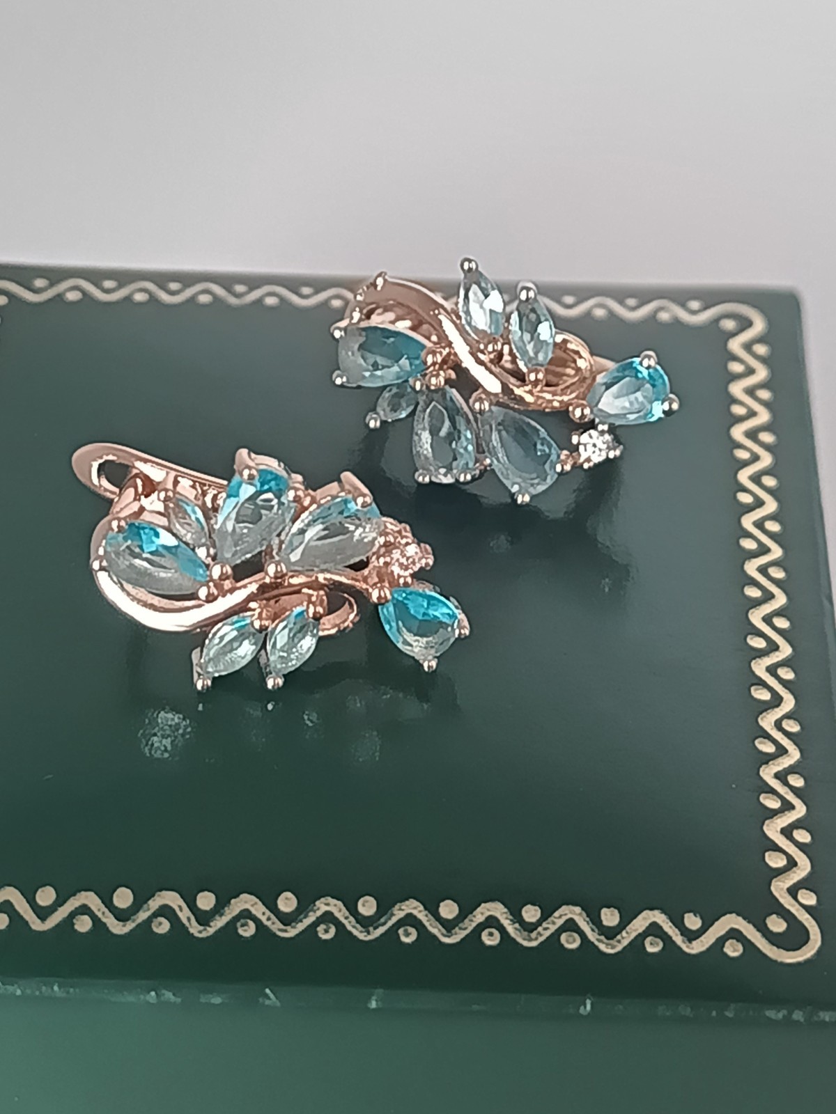 Vintage 1990-s 14 Ct Rolled Gold Aquamarine Zircons Earrings – Hallmarked 585 RG