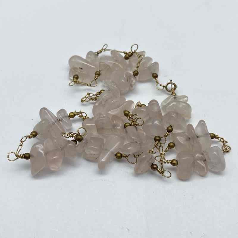 14K Gold Filled Rose Quartz Chip Station Necklace 19″ 1/20 14KGF 30g