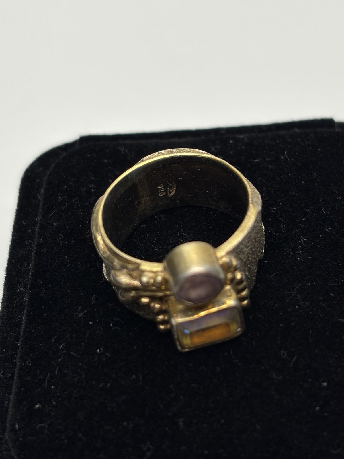 Vintage Sterling Silver 925 Artisan Ring Pink Stone Opal Mixed Metal Size 5