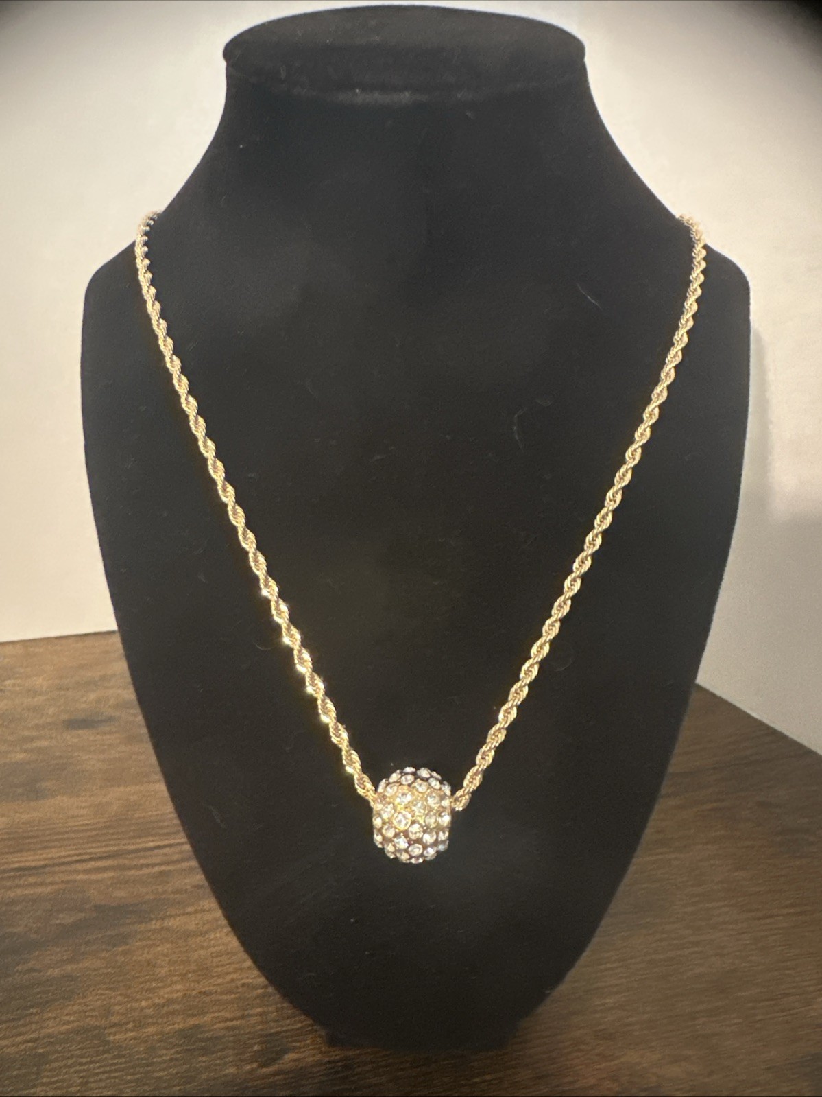 Vintage Added Attractions Gold Tone Pave Rhinestone Ball Slide Pendant Necklace
