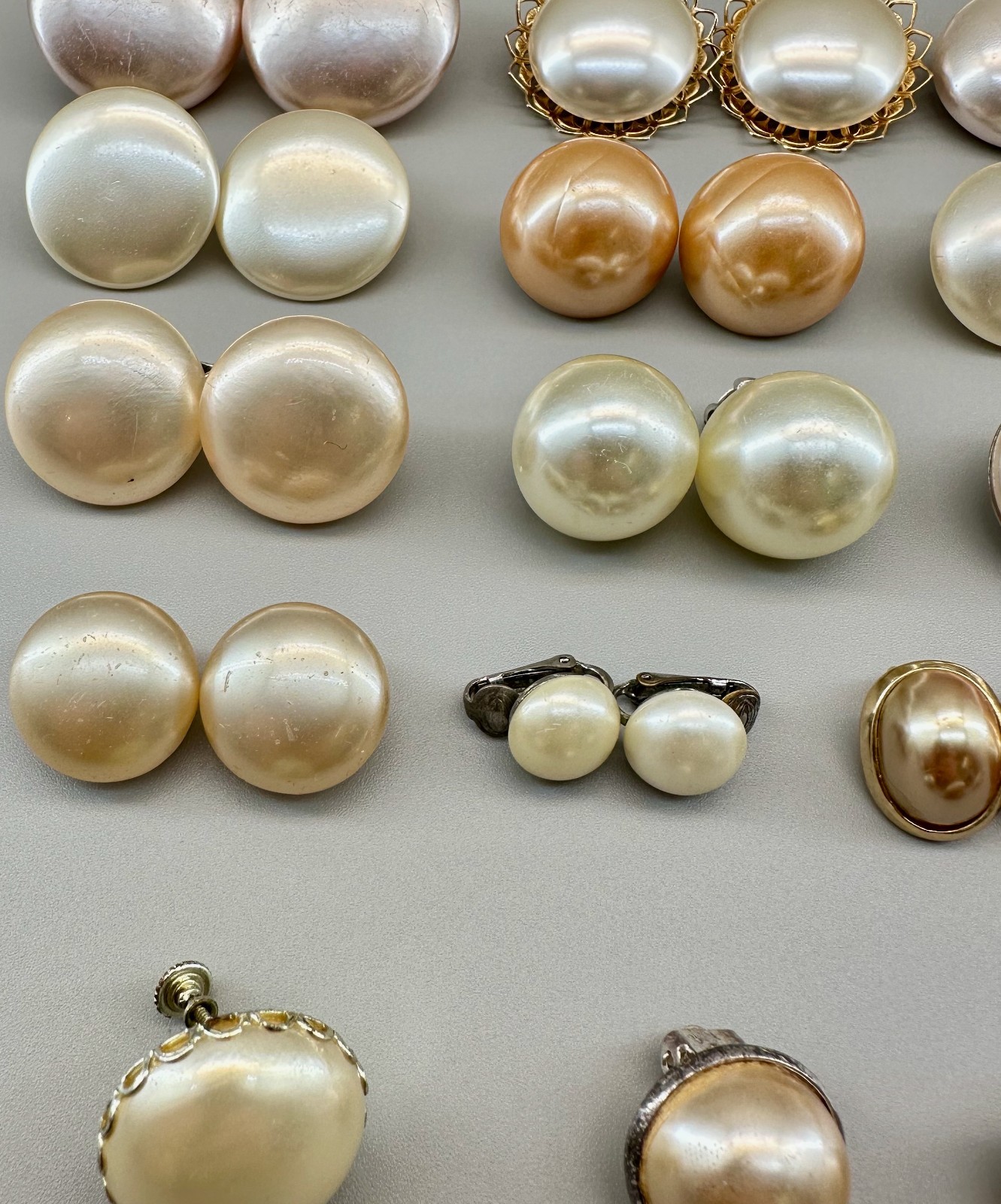 Vintage Clip Earrings Lot 20 Pairs 5 Single Assorted Faux Pearl Some Signed
