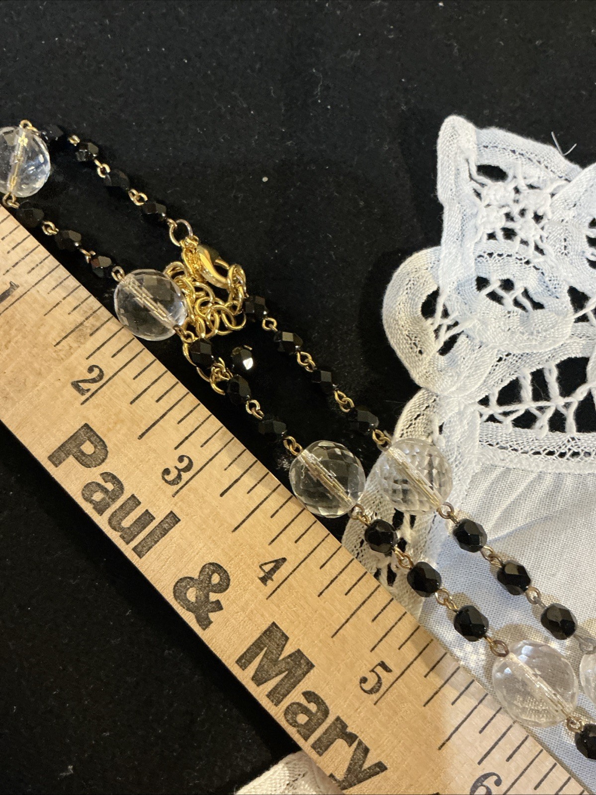 Joan Rivers Czech Republic Black & Clear Faceted Beaded Necklace Gold Tone