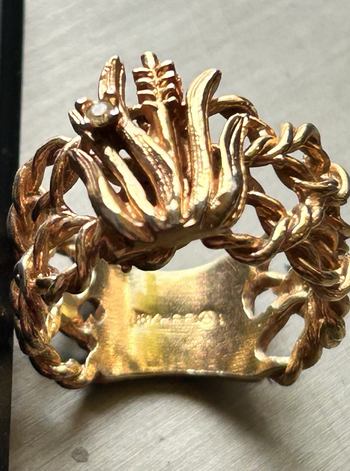 Vintage 18K Gold Plated Diamond Ring – 6g Sculptural Estate Piece Unique Artisan
