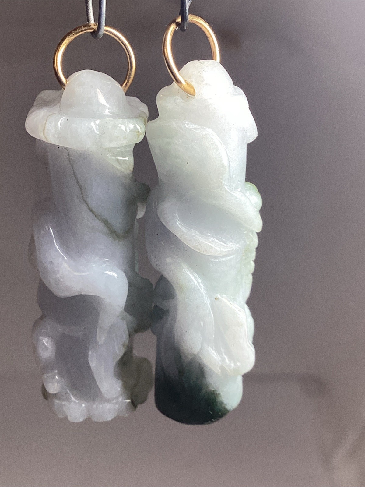 2 Vintage Carved Jades Dragons Pendants 50mm #88