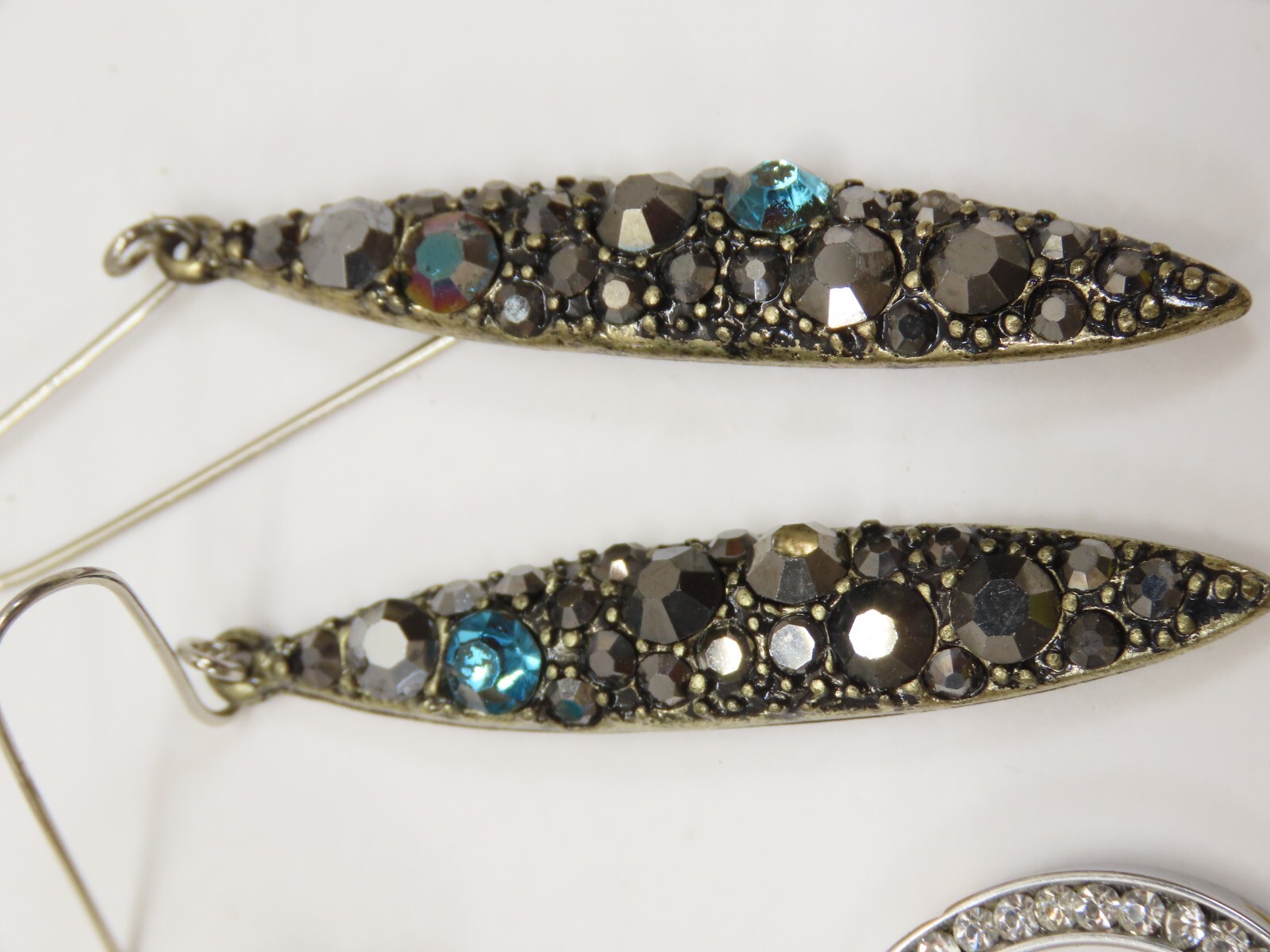VTG Dangle Earrings Lot Pierced 1 Clip Silver Tone Blue Clear Rhinestones D2115