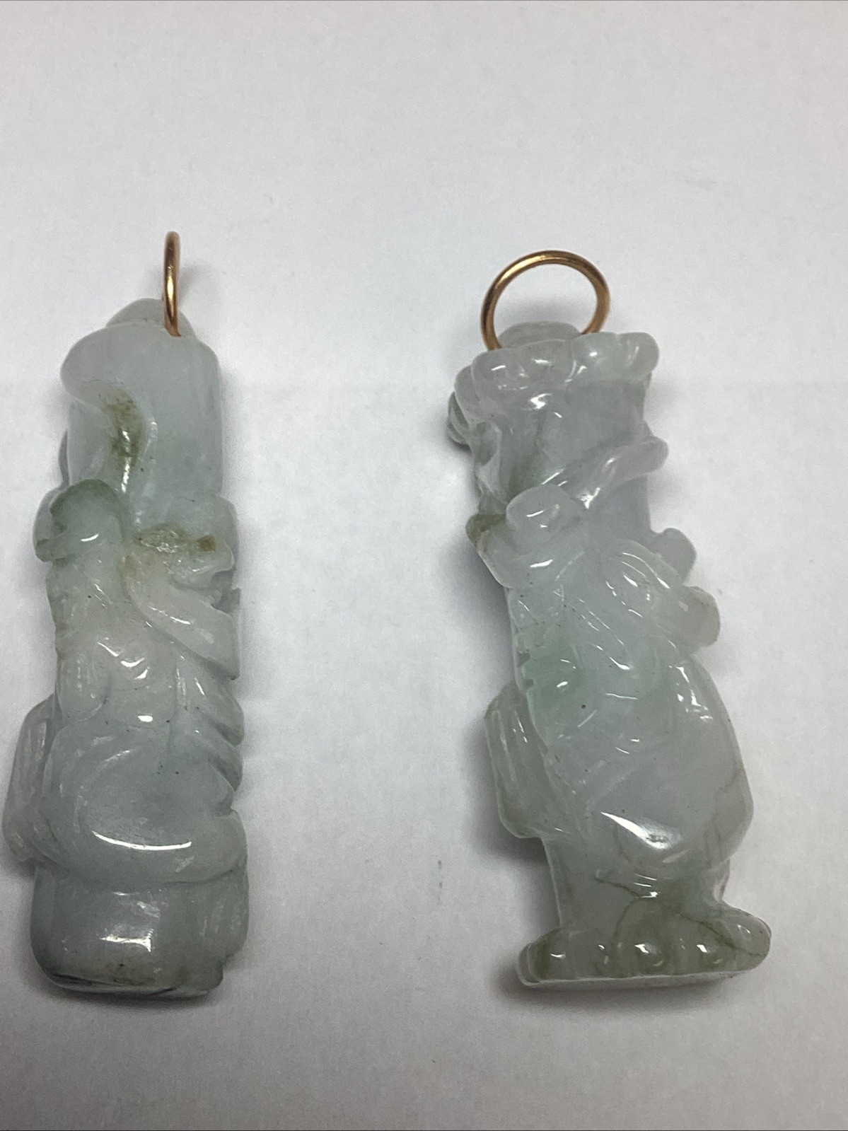 2 Vintage Carved Jades Dragons Pendants 50mm #88