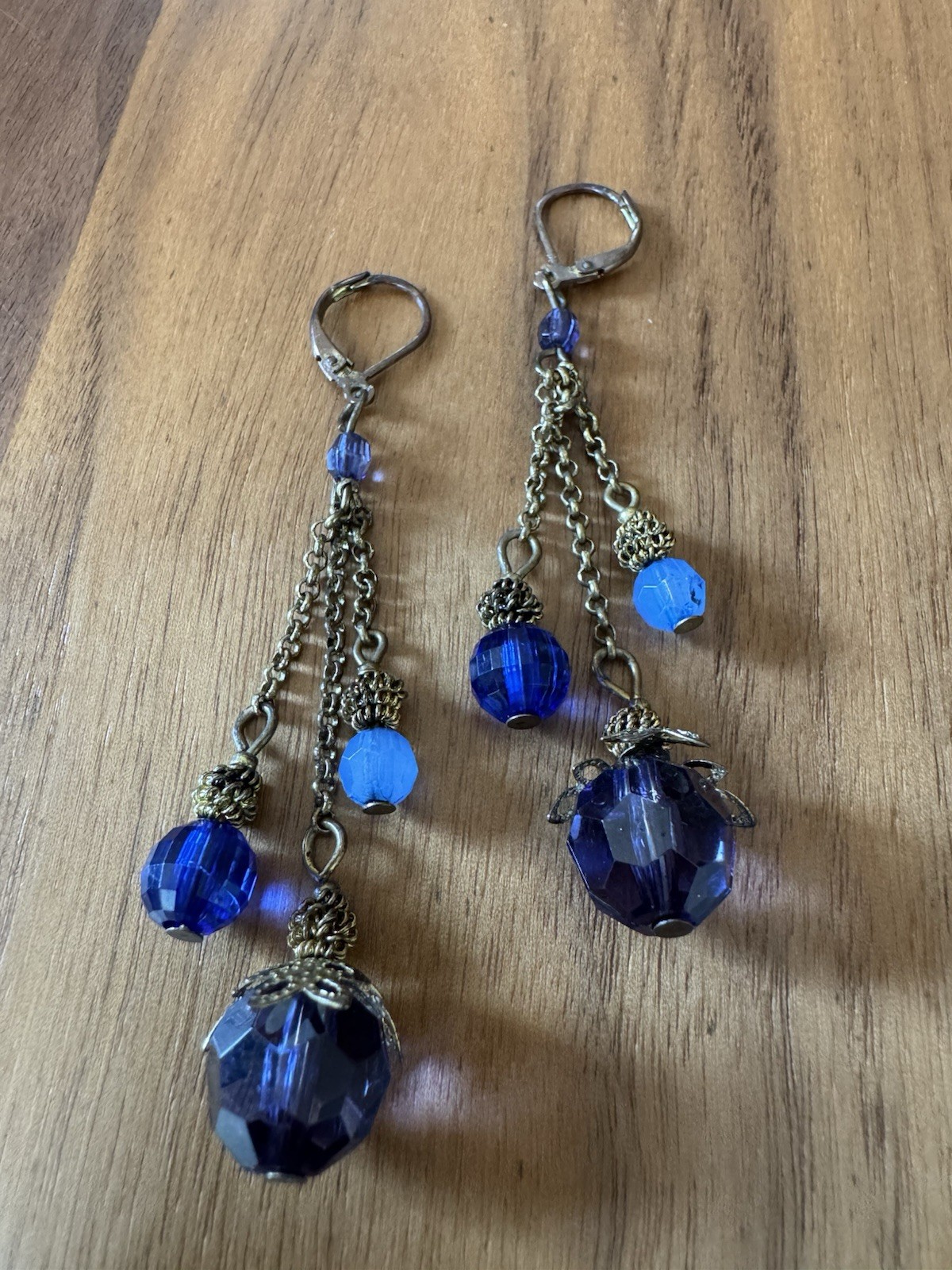 VTG MCM Lucite Earrings Faux Amethyst Sapphire ChalcedonyBrass Lever Back Boho