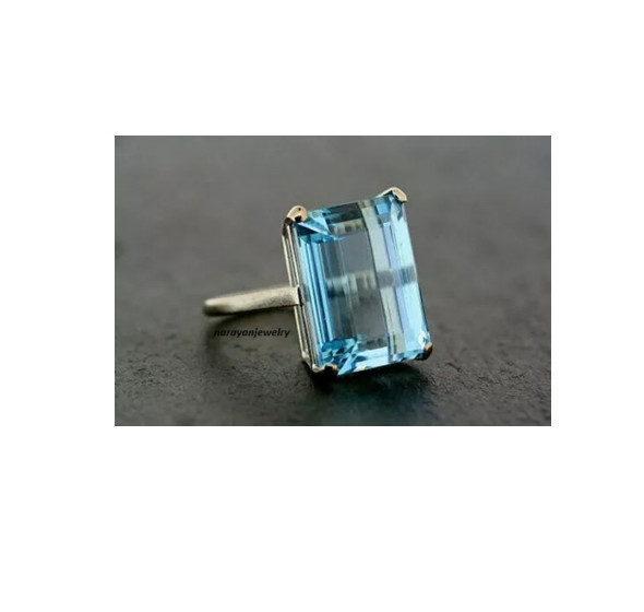 Unique Art Deco Style 6.00 Ct Emerald Cut Aquamarine Engagement Ring 925 Silver.