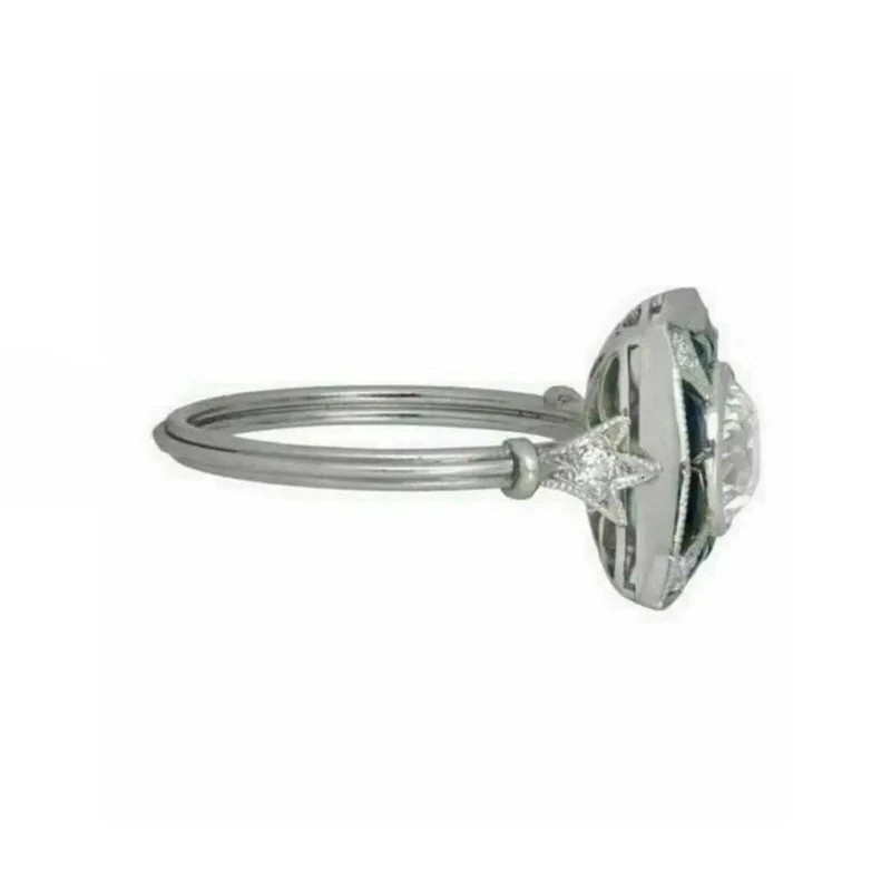 Art Deco Style Lab Created Diamond Engagement & Wedding 14K White Gold FN Ring