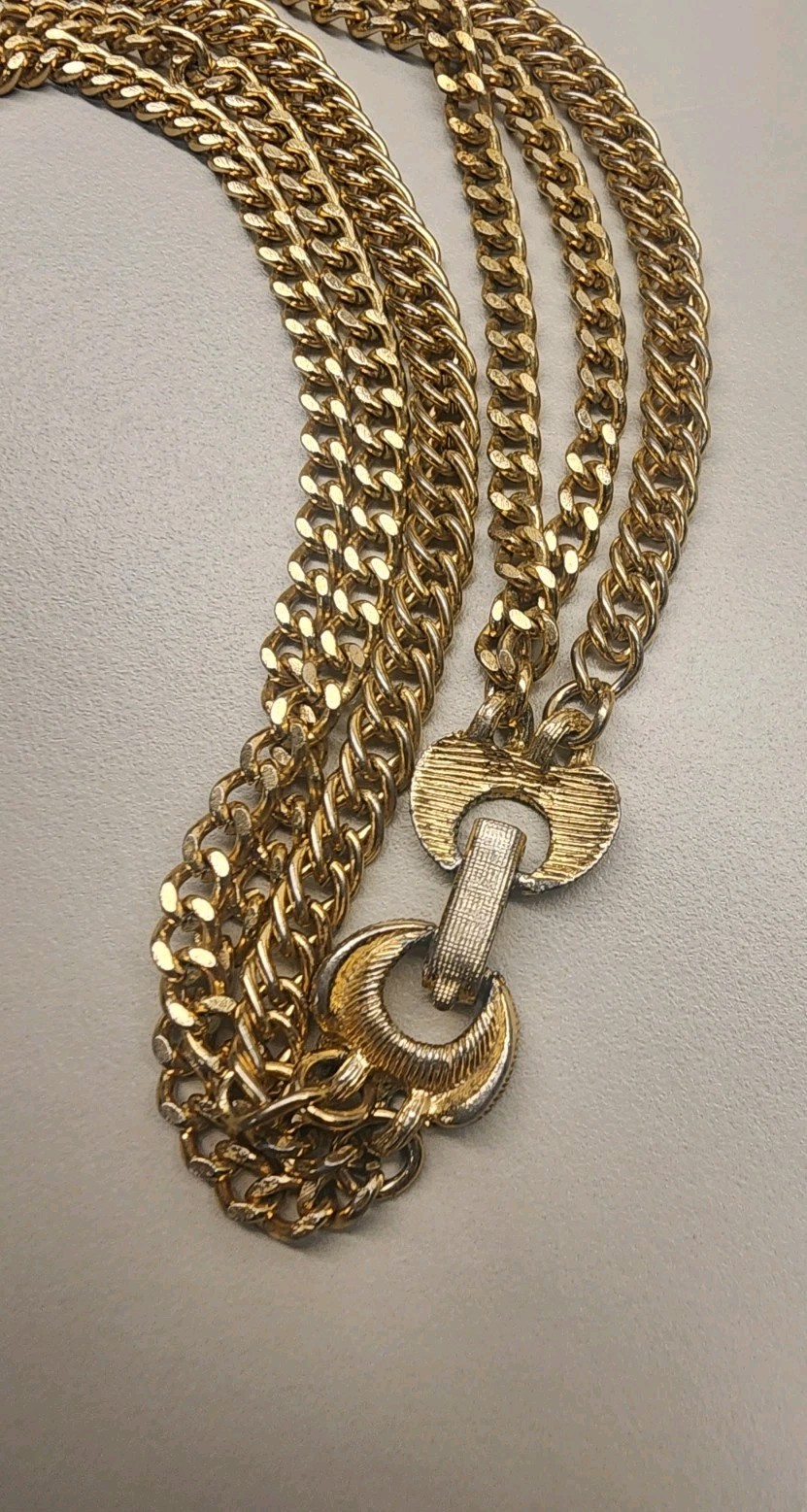 Vintage Gold Tone Chunky Statement Multi Strand Chain Necklace W/ Tassle