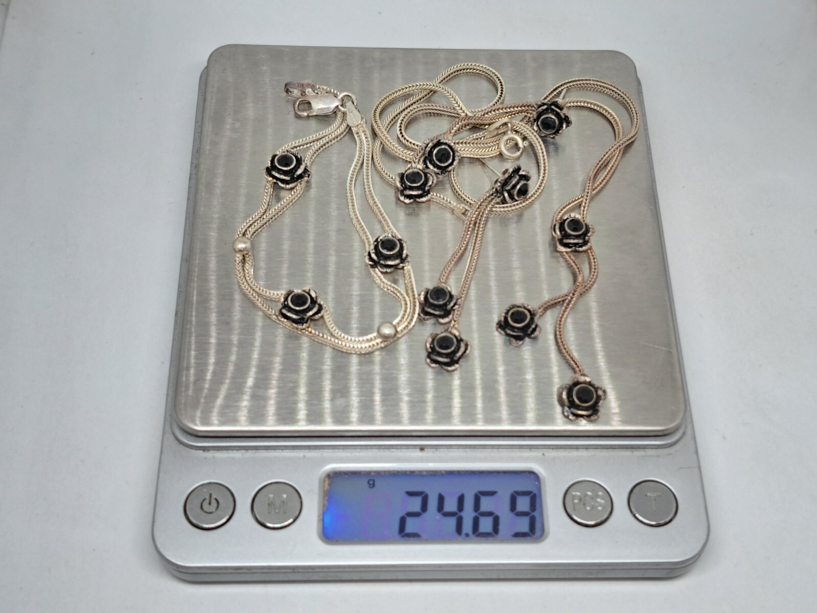 Vintage Set Necklace, Stud Earrings and Bracelet 925 Black Rose Ideal Gift