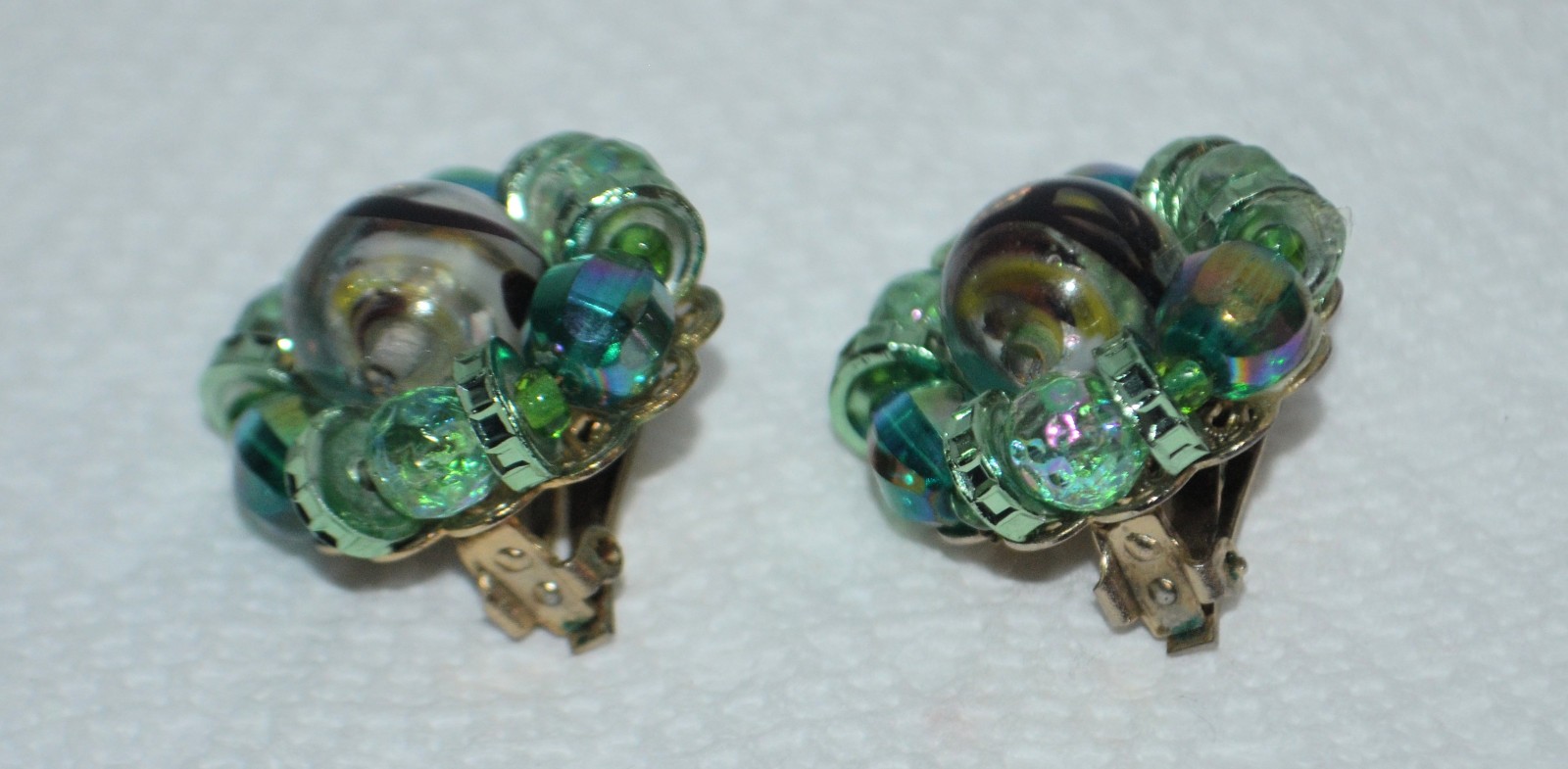 Vintage Signed Hobé Cluster Clip On Earrings – Fabulous Green
