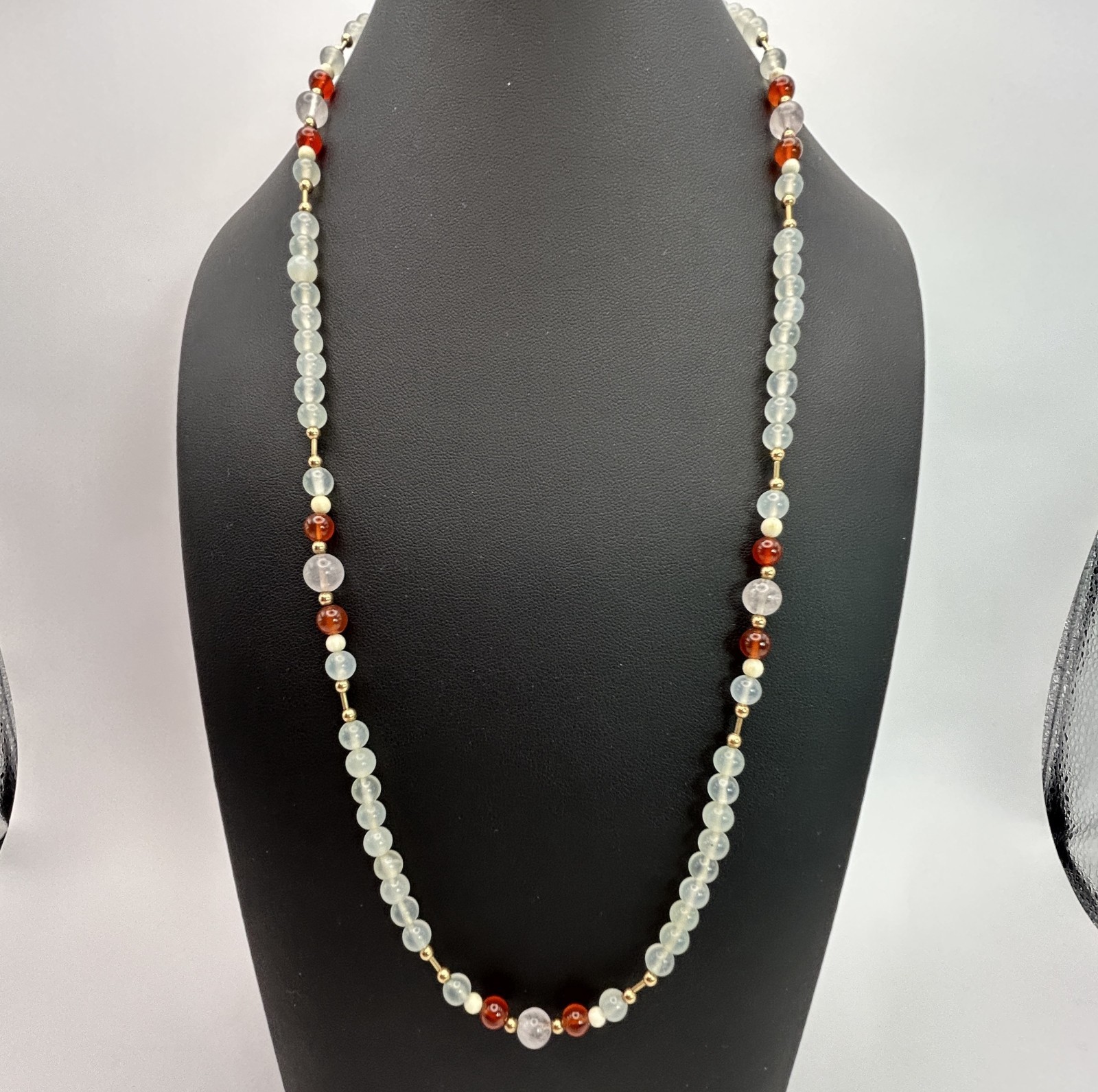 Vintage 14/20 14K Gold Filled Natural Stone Bead Necklace Mid-Century 24”