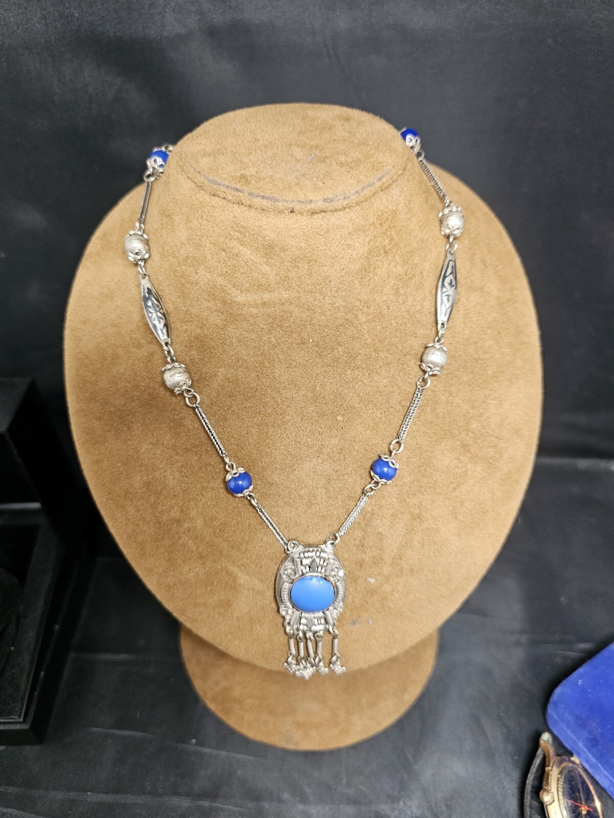 SILVER 800 TURQUOISE NECKLACE VINTAGE JEWELLERY COLLECTABLES GIFT