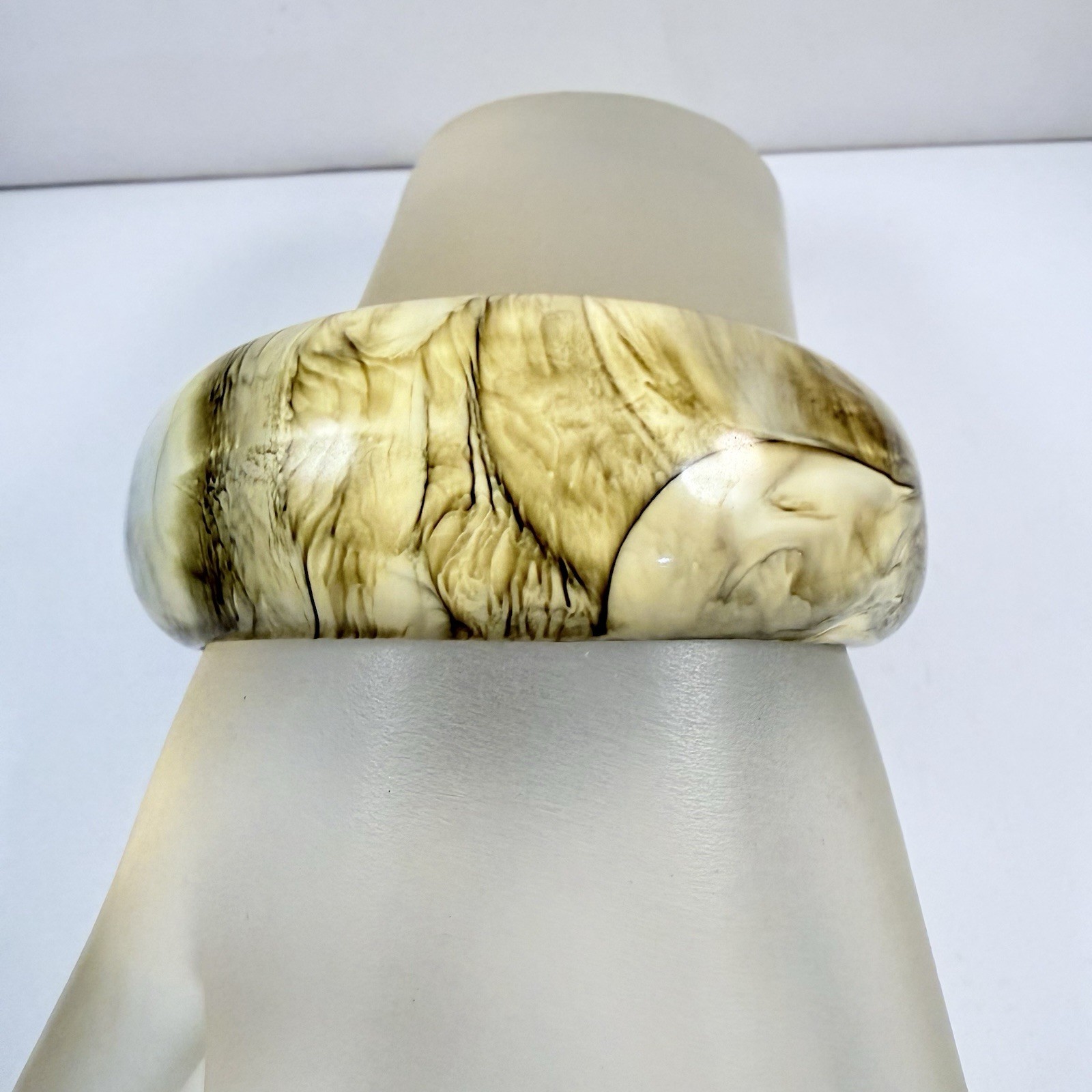 RARE Vintage HALSTON Couture Acrylic Lucite Swirl Cuff Bracelet Earth Tone