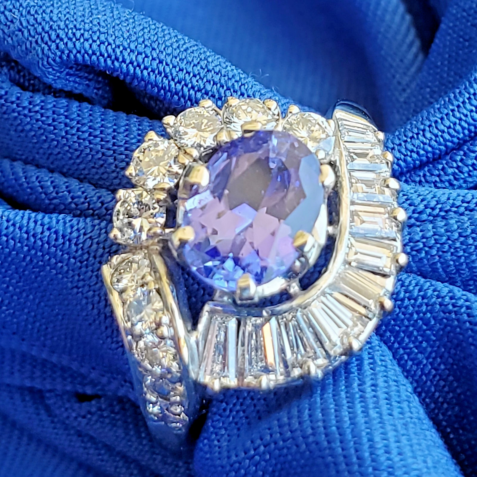 Original EARTH MINED TANZANITE DIAMOND DECO Engagement Ring Solitaire 14K GOLD 7