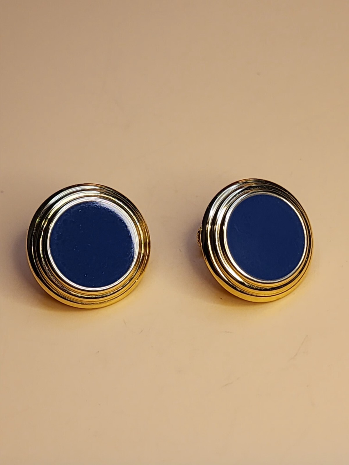 NAPIER Designer Signed Navy Enamel & Gold Tone Button Earrings FREE $HIPPING!!