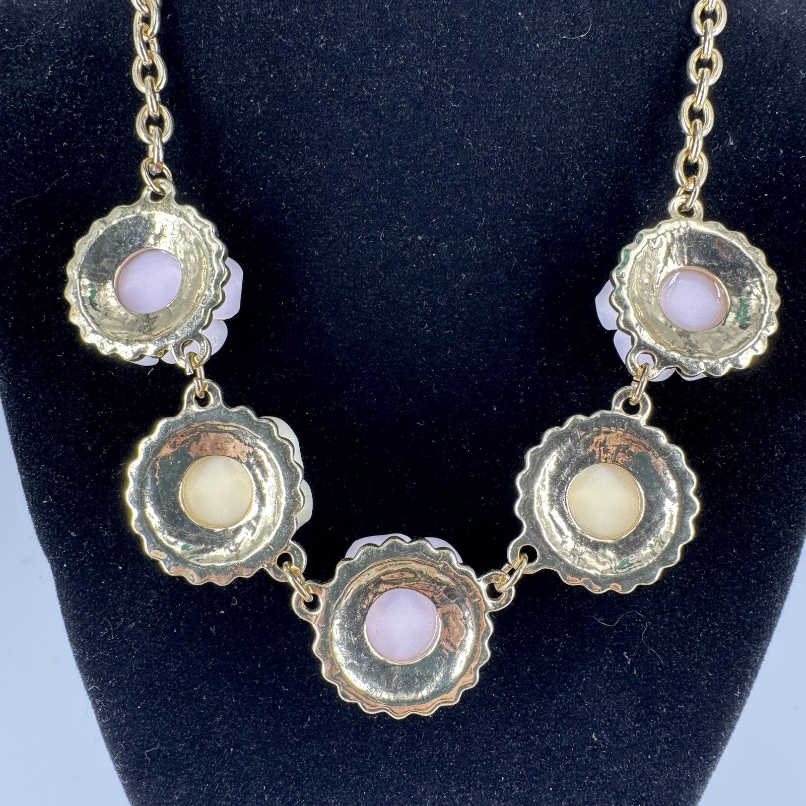 Charming Charlie 3 Pc Floral Rose Necklace Bracelet Set Pink Cream Rhinestone