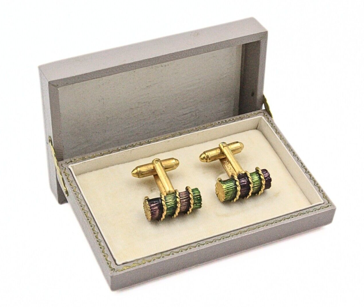 Dante Designer Signed Gold Plate Enamel Twisted Rope Lumber Cufflinks