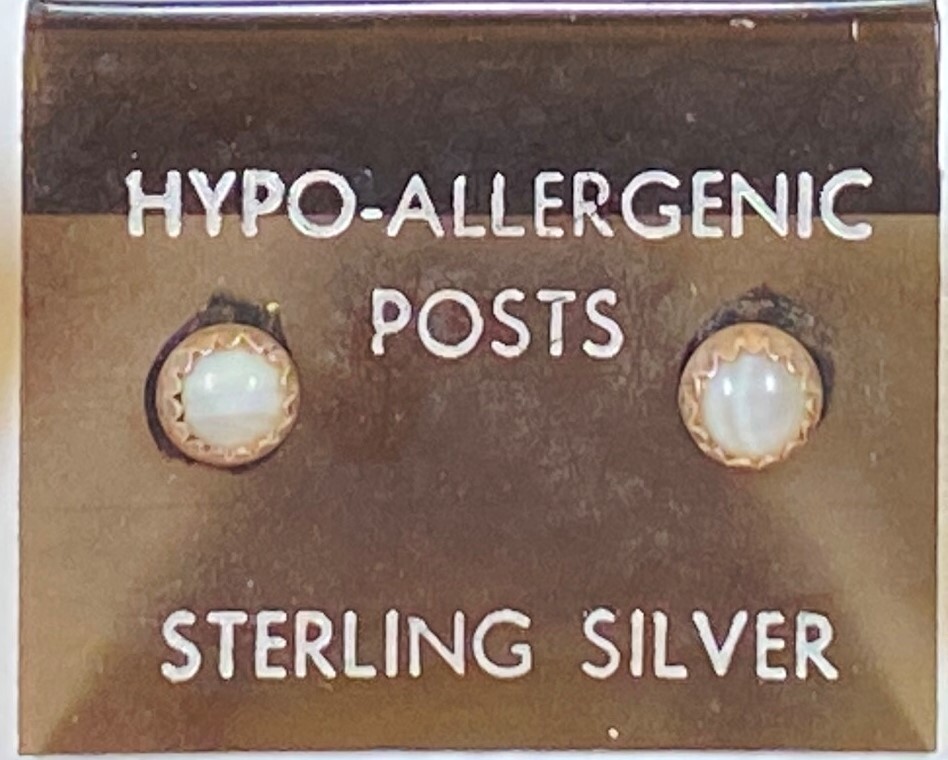 Sterling Silver .925 * White Opal Studs * Vintage 1980’s NOS * Hypoallergenic