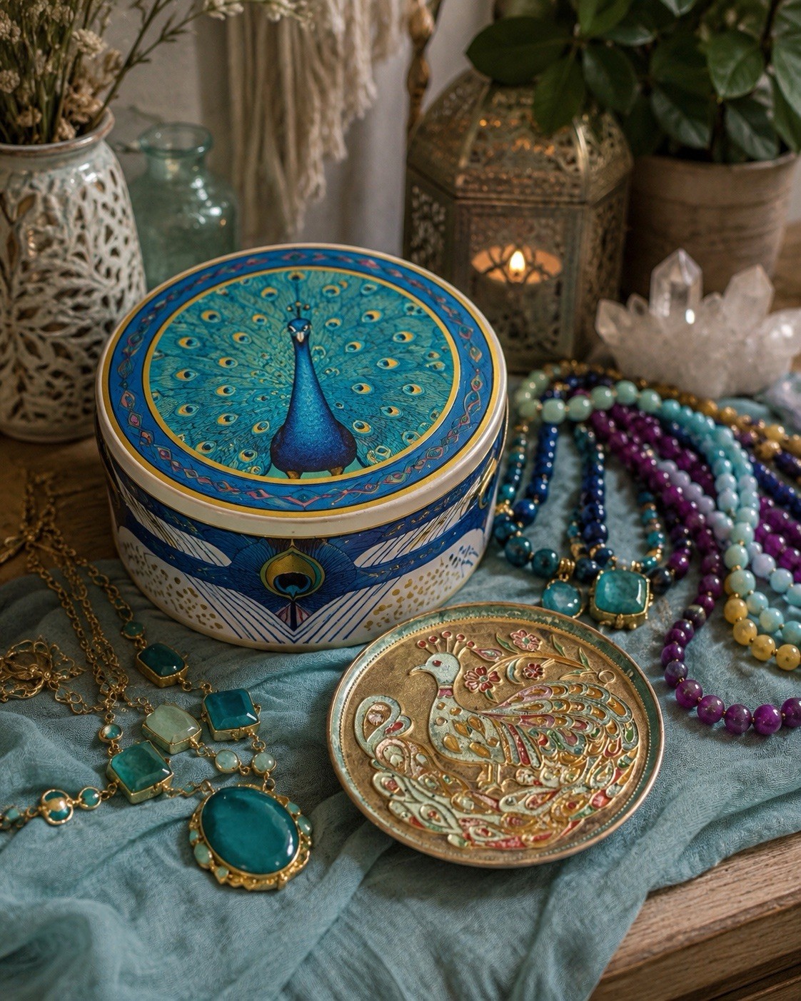 Vtg Statement Necklaces Lot 11 Peacock Decor Tin Boho Acrylic Lucite Beaded Bold