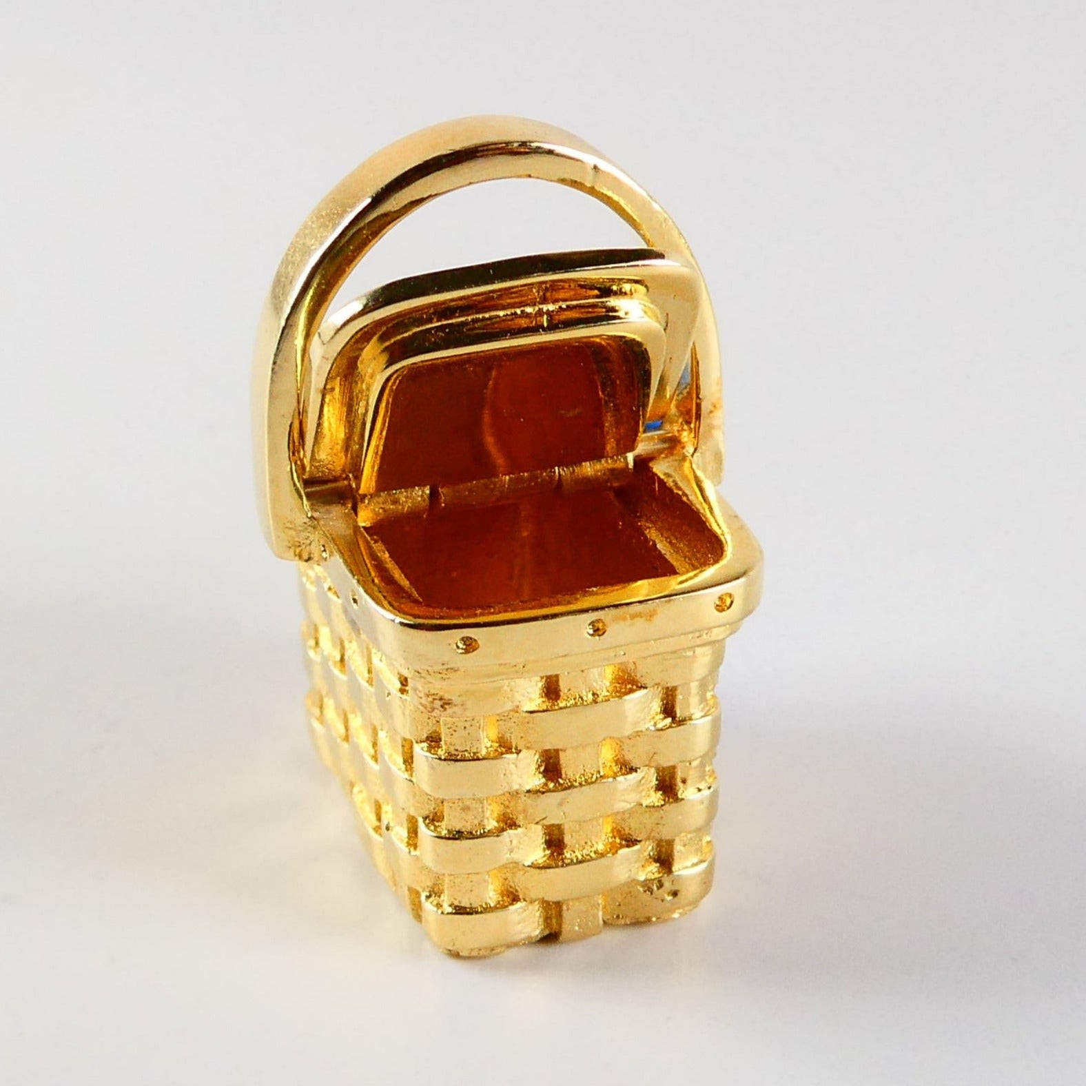 Gold Vermeil over Sterling Silver Picnic Basket Pendant Movable Brown County