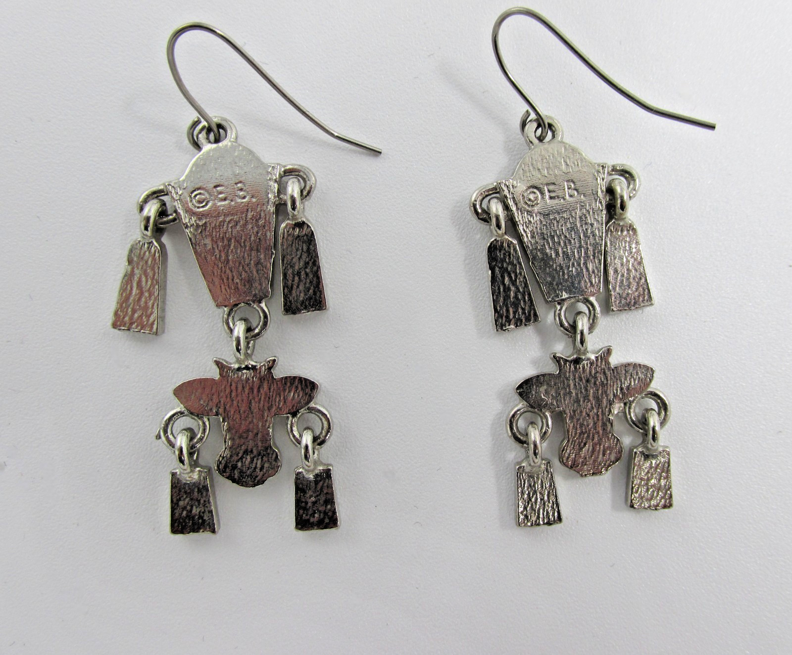 Edgar Berebi Enamel Cow Dangle Earrings Signed EB Silver Tone Articulated