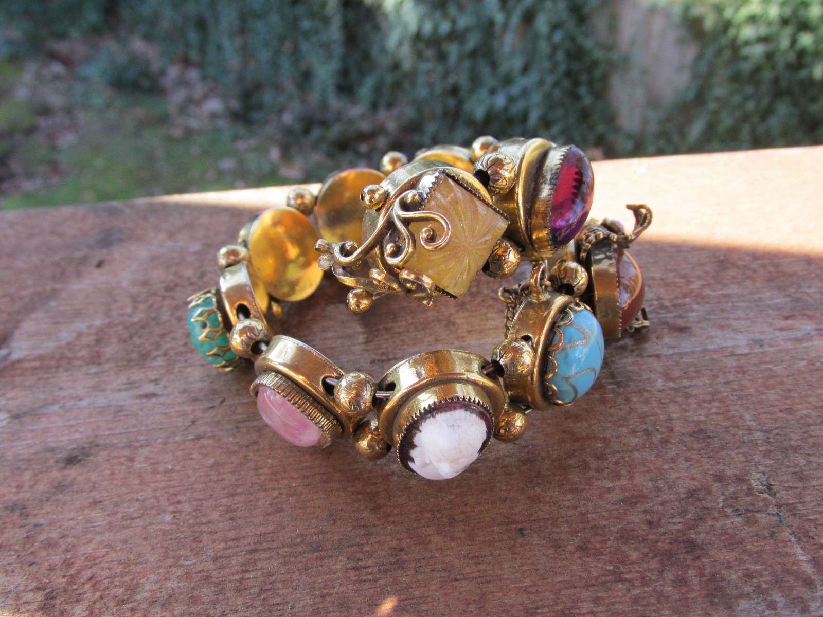Victorian revival 1940s Jewel Tone Glass Cabochon wrap Bracelet, Snake Motif