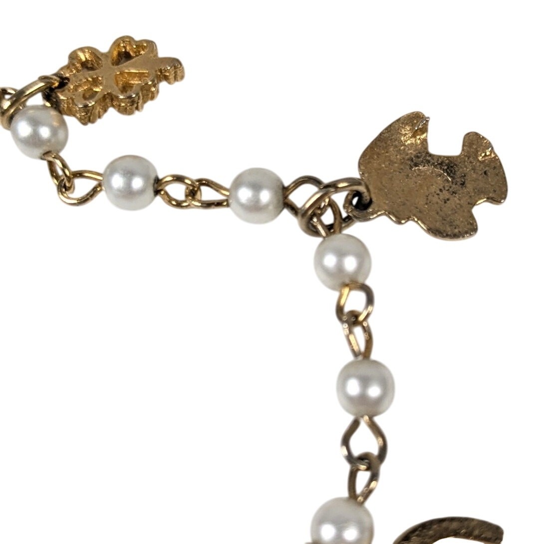 Vintage Mushroom Horseshoe Four Leaf Clover Enamel Lucky Charm Bracelet 6.5in