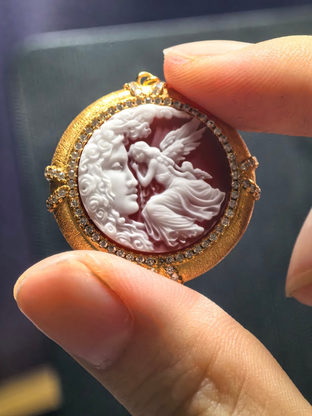 925 sterling silver red Agate Cameo vintage jewelry Pendant estate jewelry