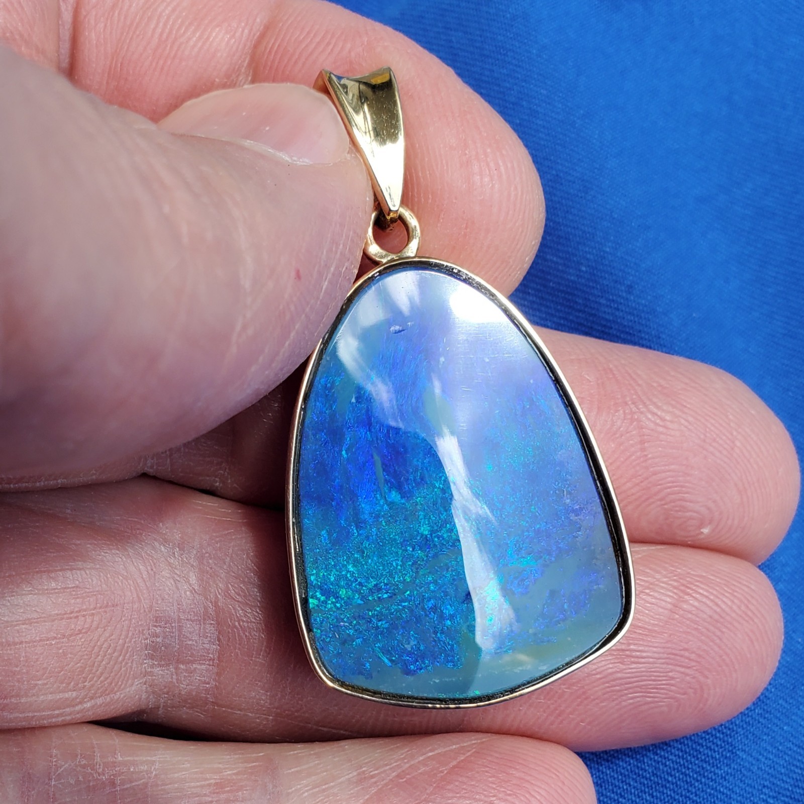 Original EARTH MINED Black Australian OPAL Bezel Set Pendant Deco SOLID 14K GOLD