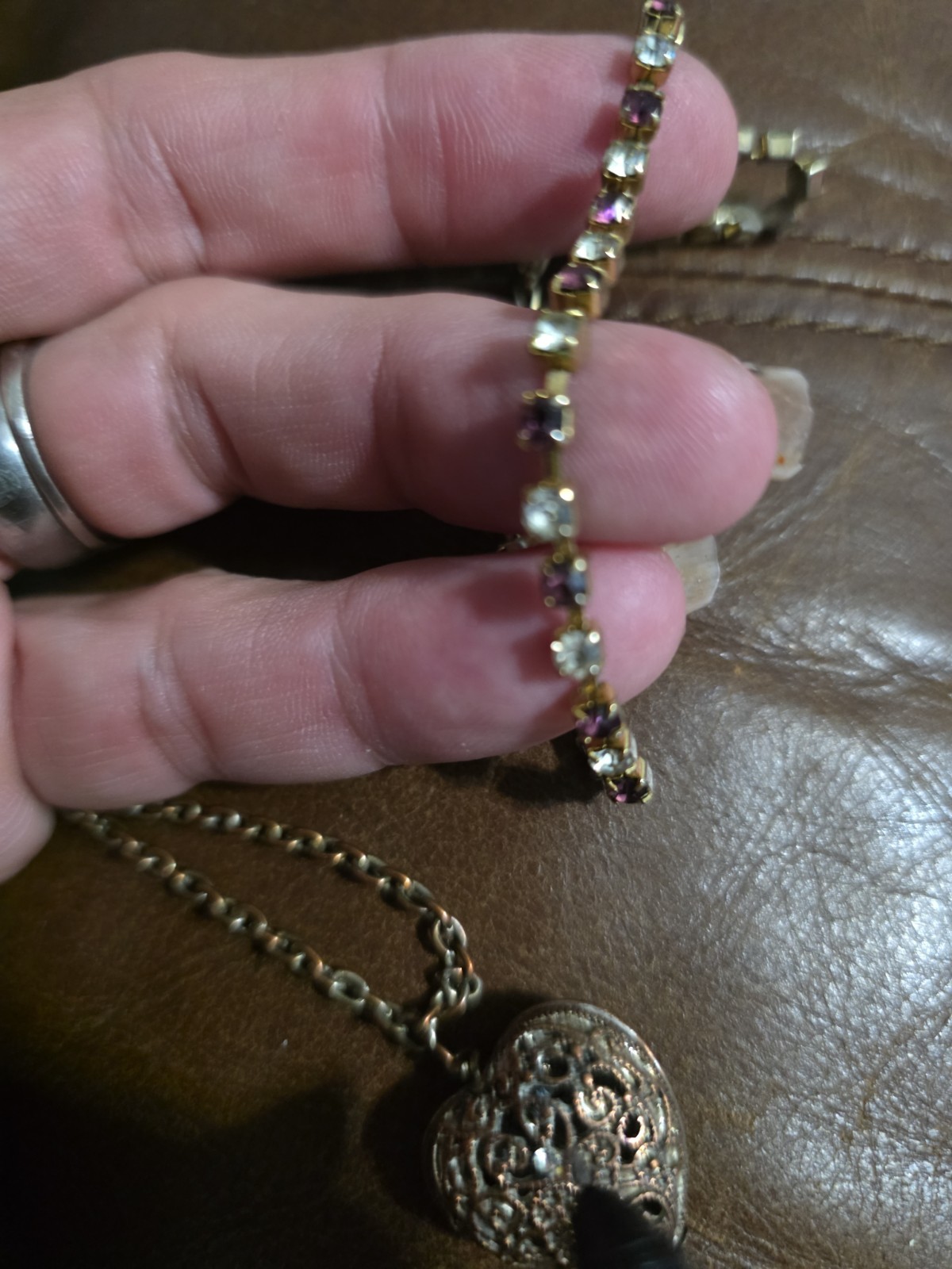 2 Bracelets Pre-owned One Amethyst Possible Other Antique Filigree Heart Locket