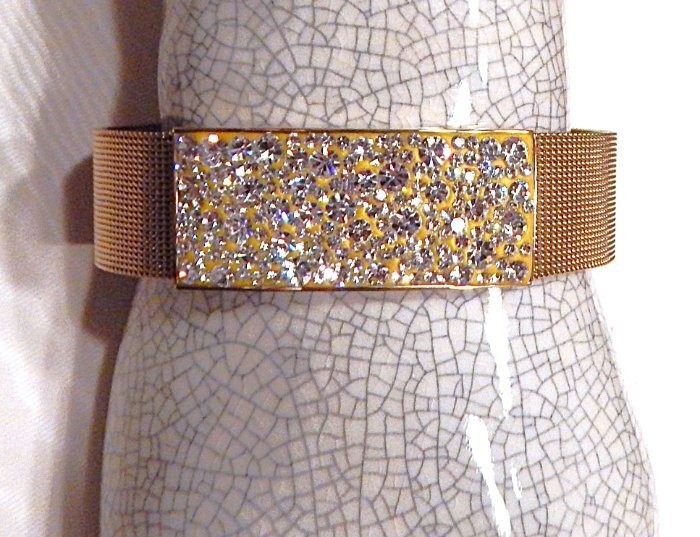 Retro Brilliant Pave Crystals Golden Mesh Band Bracelet SS LN S48